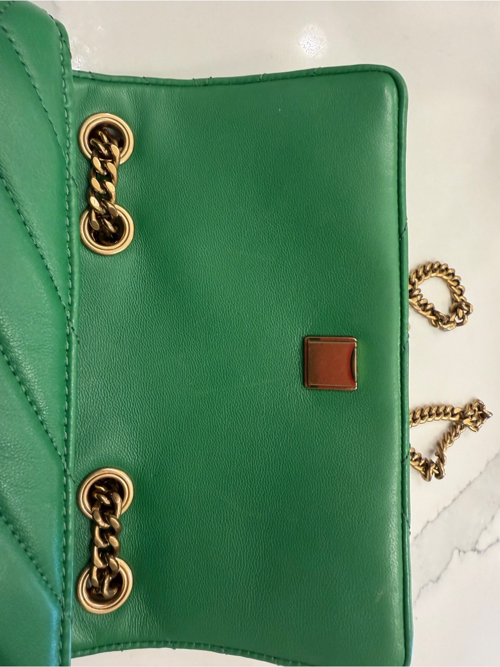 Tory Burch Kira Chevron Green Quilted Leather Chain Crossbody with Gold Hardware - Picture 6 of 12